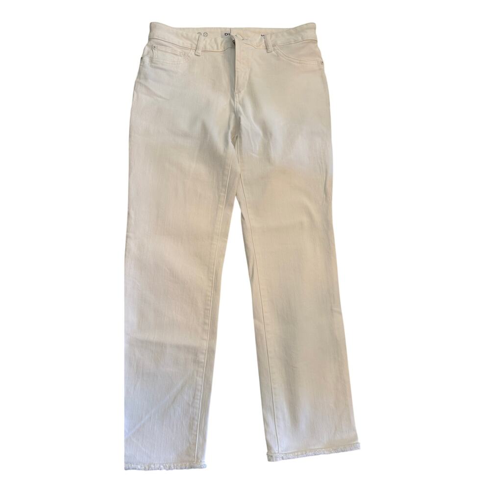 DL1961 Womens Mara Instasculpt Straight Leg Ankle Jeans 30 White Denim Raw Hem